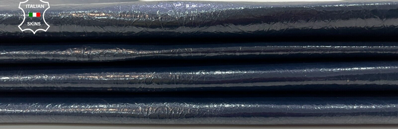 DARK BLUE PATENT CRINKLE SHINY Strong Goatskin leather 5 skins 12sqf 0.8mm #C95