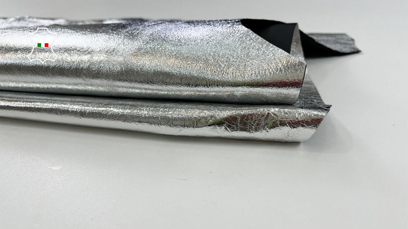 METALLIC SILVER CRINKLE DOUBLE FACE Italian Lambskin leather 3+sqf 0.8mm #C1852