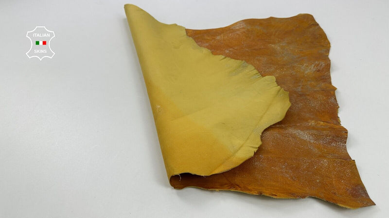 TANGERINE PEARLIZED DISTRESSED CRINKLED Thick Goatskin leather 4+sqf 1.2mm C2474