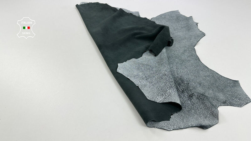 WHITE CRACKED ON ANTHRACITE VINTAGE LOOK Soft Lambskin leather 6+sqf 1.0mm C2813