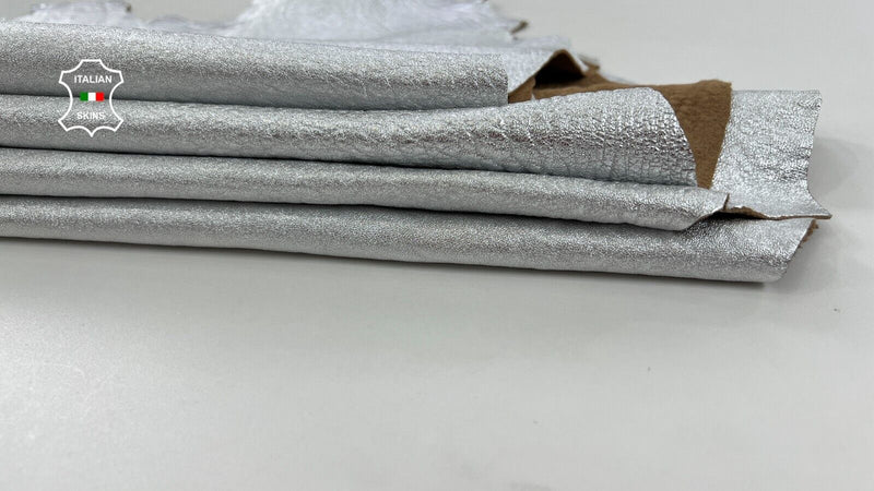 METALLIC SILVER WASHED ROUGH Thick Soft Lamb leather 2 skins 10sqf 1.6mm #C1320