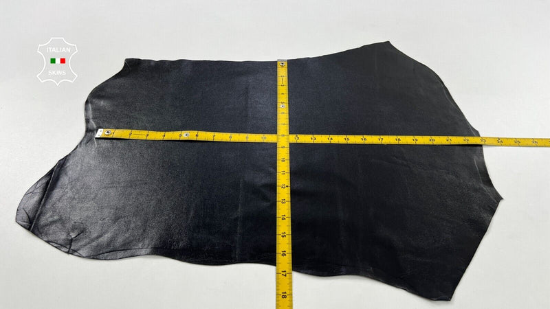 SHINY BLACK BACKED WITH LYCRA STRETCH Thick Lambskin leather 2sqf 1.1mm #C1515