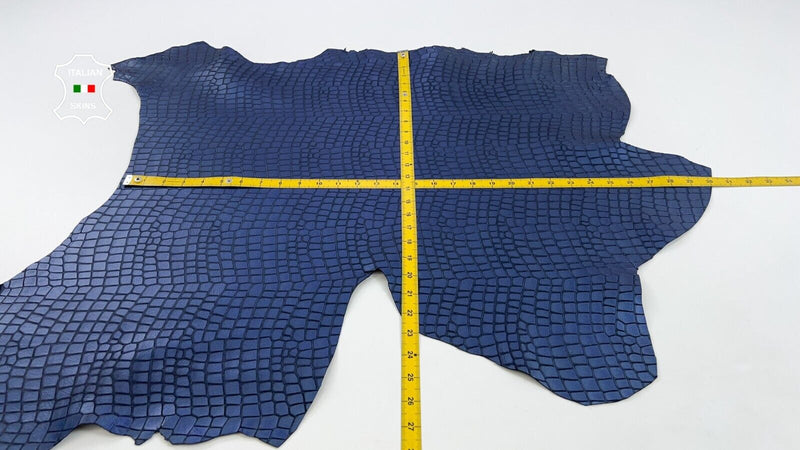 BLUE PEARLIZED CROCODILE EMBOSSED TEXTURED Thick Goat leather 5sqf 1.4mm #C953