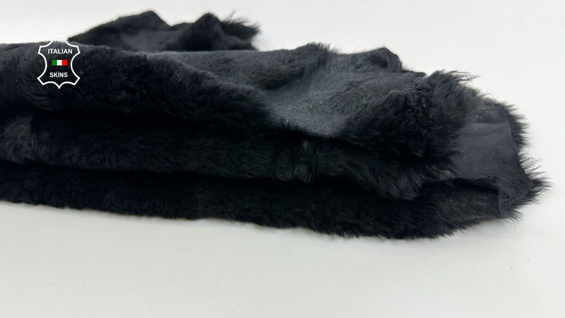 BLACK Soft Italian sheepskin Hair on shearling fur leather hides 21"x29" #C2497
