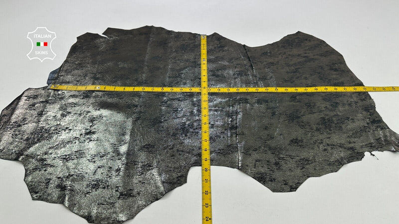 METALLIC GUNMETAL CRACKED DISTRESSED ANTIQUED Lambskin leather 5sqf 0.6mm C2468