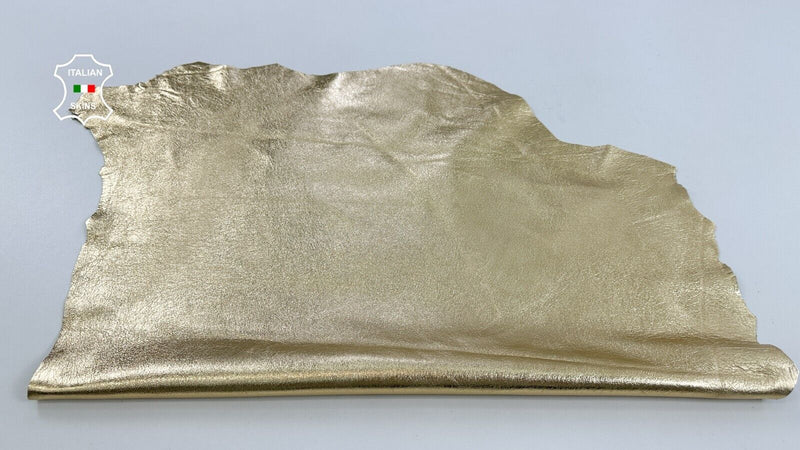 METALLIC GOLD CRINKLE ROUGH Soft Italian Lambskin leather hide 5+sqf 0.9mm C2582
