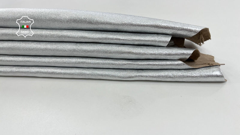 METALLIC SILVER ROUGH WASHED Thick Lambskin leather 2 skins 12sqf 1.2mm #C1493