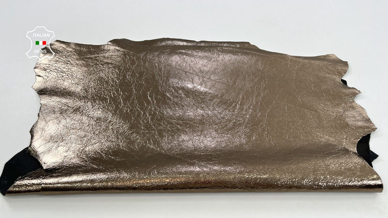 METALLIC BRONZE CRINKLE COATED SHINY Goatskin leather 2 skins 12sqf 0.8mm C1460
