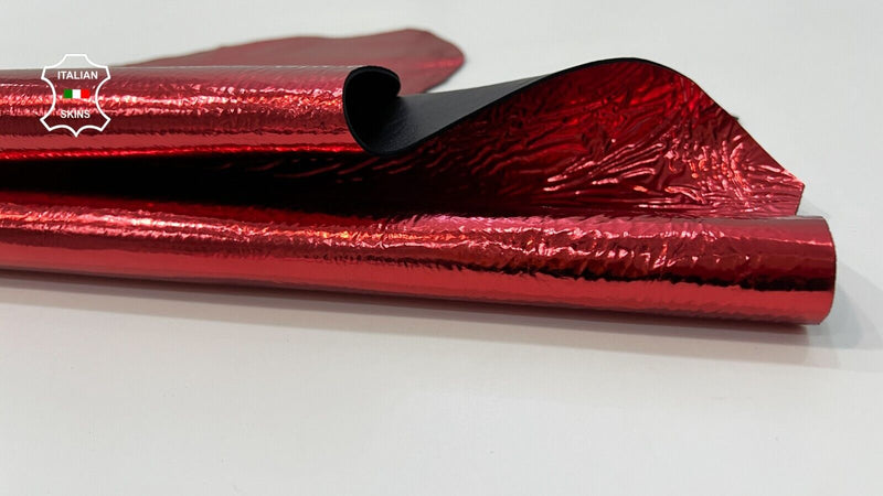 METALLIC RED CRINKLE Thick Italian Lambskin leather hide skin 5sqf  1.7mm #C135