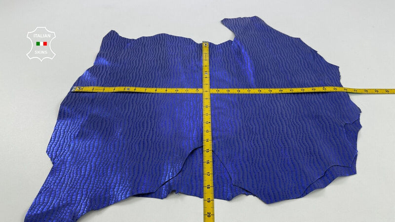 METALLIC INDIGO BLUE CROCODILE PRINT ON Goat leather 2 skins 6sqf 0.9mm #C2588
