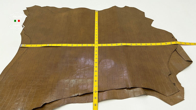 BROWN CROCODILE TEXTURE EMBOSSED PRINT On Goat leather 2 skins 10+sqf 0.8mm C100