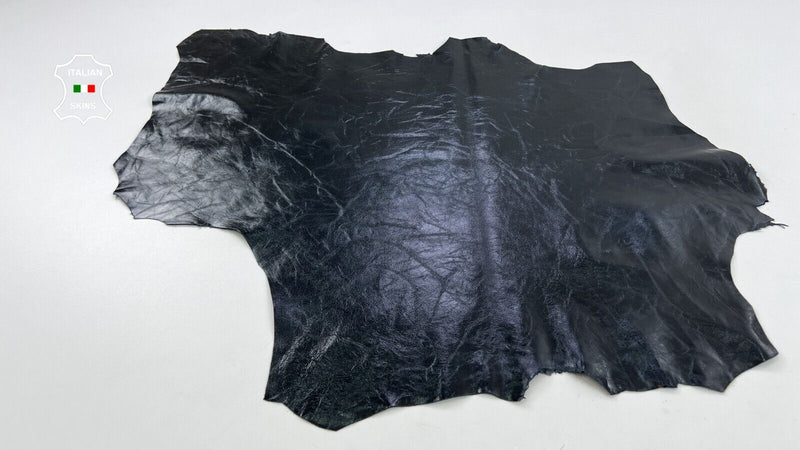 MIDNIGHT BLUE SHINY CRINKLE GLOSSY Soft Italian Goat leather 3+sqf 0.7mm #C774