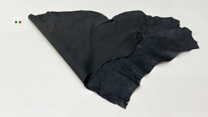 ASPHALT BLACK CRACKED Soft Italian Goatskin leather Bookbinding 3sqf 0.7mm #C85