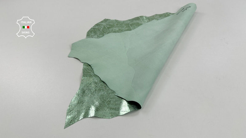 METALLIC MINT GREEN CRACKED DISTRESSED VINTAGE Goat leather 2+sqf 0.7mm #C2613
