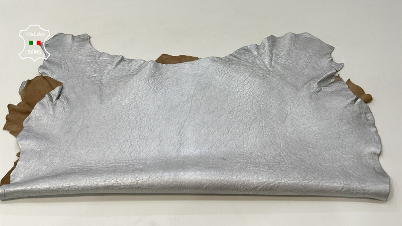 METALLIC SILVER GRAINY WASHED Thick Soft Italian Lamb leather 6sqf 1.5mm #C277