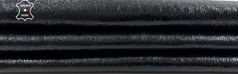 BLACK CRISPY PATENT CRACKED ON WINE SHINY Soft Goat leather 3+sqf 0.9mm #C958
