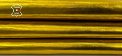 Metallic yellow-backed Italian lambskin leather hide, 8+ sq ft, 1.0mm thick, from ITALIANSKINS, used for leathercraft projects.