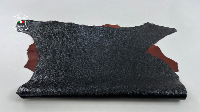 BLACK CRISPY PATENT CRACKED ON WINE SHINY Soft Goat leather 3+sqf 0.9mm #C958