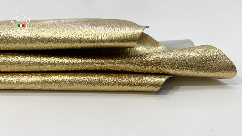 METALLIC GOLD CRINKLED ROUGH Soft Italian Goatskin leather hides 5sqf 1.0mm #C17