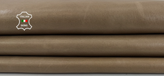 Light walnut brown vegetable-tanned lambskin leather hide from ITALIANSKINS, soft, 0.8mm thick, 5 sq ft for leathercraft projects.