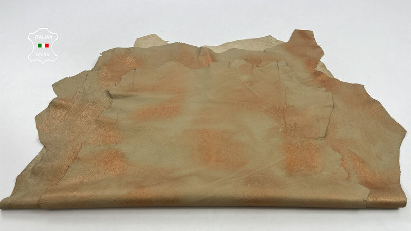 GRAINY BEIGE PEARLIZED COPPER DISTRESSED  Lamb leather 2 skins 11+sqf 0.7mm C952