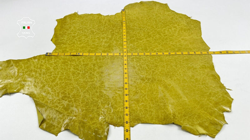 MUSTARD YELLOW CRINKLE VINTAGE LOOK Thin Soft Goatskin leather 6sqf 0.3mm C1656