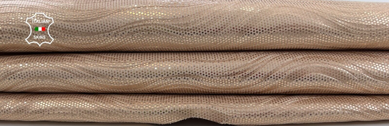 METALLIC ROSE GOLD PRINT TEXTURED VEGETABLE TAN Goat leather 6sqf 1.1mm #C1779