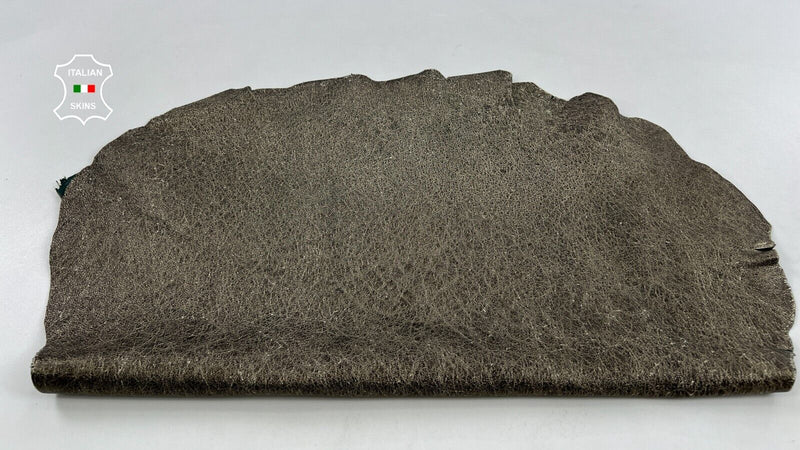 METALLIC PEWTER ANTIQUED CRINKLED ROUGH Thick Goatskin leather 5sqf 1.2mm #C1681