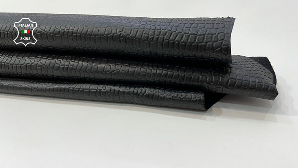 BLACK CROCODILE TEXTURED EMBOSSED PRINT ON Soft Lambskin leather 7sqf 0.7mm C236