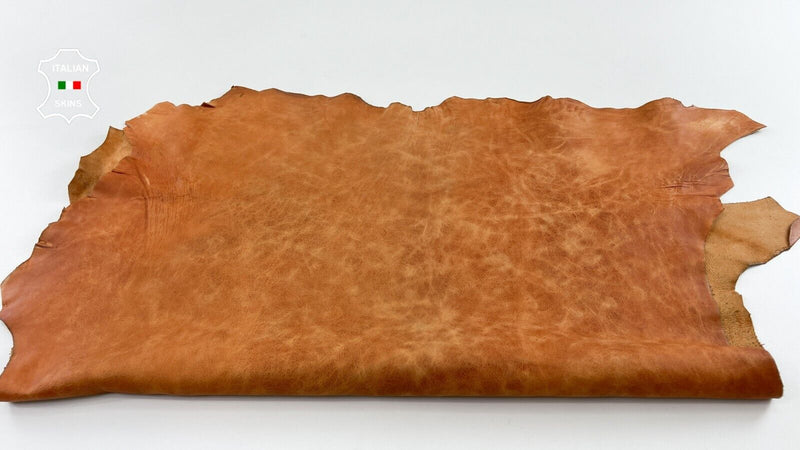 ORANGY TAN CRACKED VINTAGE LOOK Soft Italian Goatskin leather 7sqf 0.9mm C517