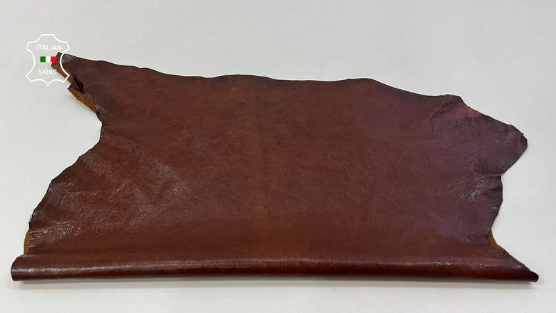 COGNAC BROWN SHINY CRINKLE Soft Italian Goatskin leather hides 5sqf 0.7mm #C375