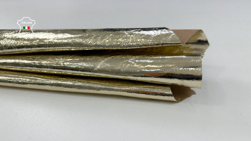 METALLIC LIGHT GOLD CRINKLED Strong Goatskin Goat leather hide 2+sqf 0.8mm C2217