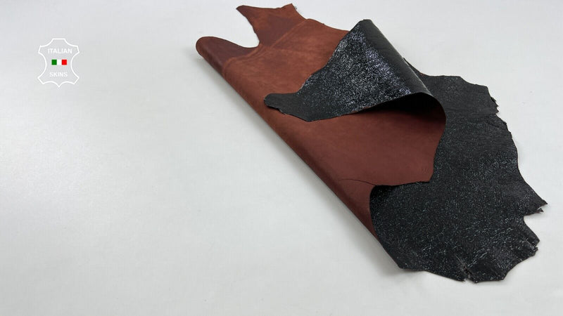 BLACK CRISPY PATENT CRACKED ON WINE SHINY Soft Goat leather 3+sqf 0.9mm #C958