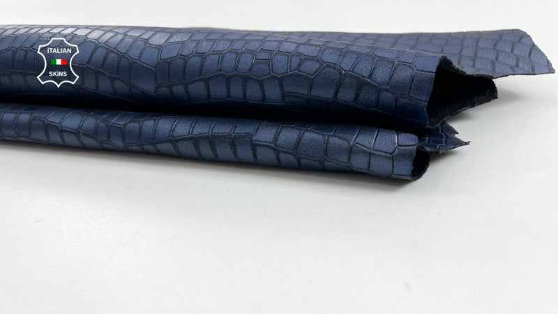 BLUE PEARLIZED CROCODILE EMBOSSED TEXTURED Thick Goat leather 5sqf 1.4mm #C953