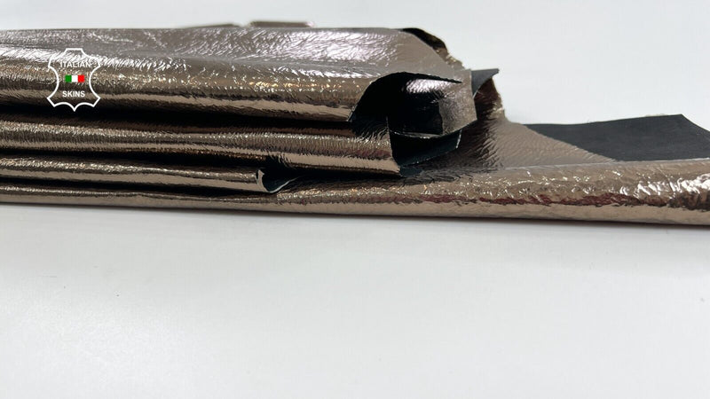 METALLIC BRONZE CRINKLE COATED SHINY Goatskin leather 2 skins 12sqf 0.8mm C1460