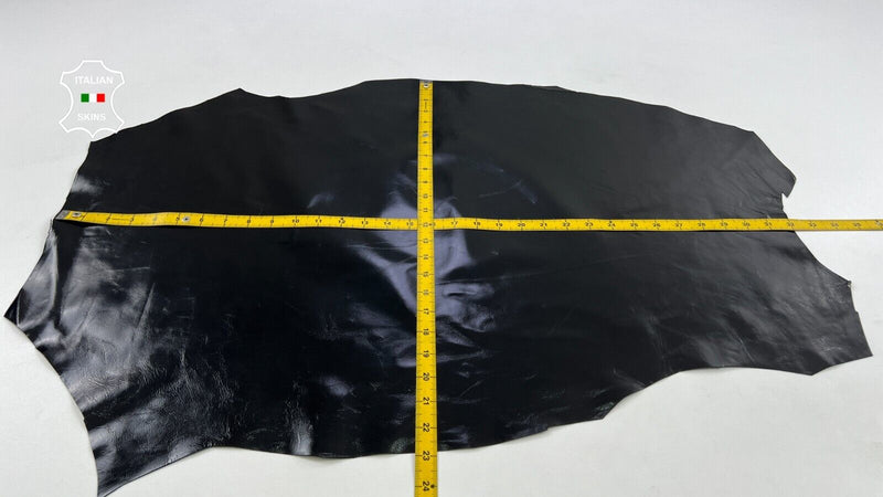 BLACK SHINY COATED Thin Italian Lambskin Sheep Lamb leather 5sqf 0.6mm #C1609