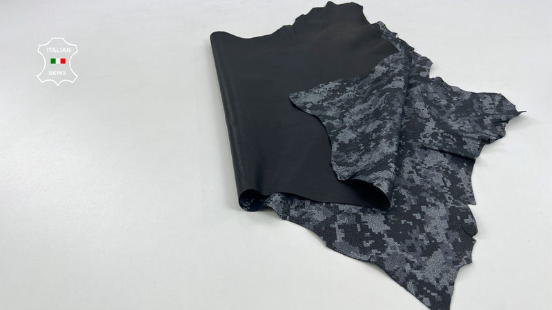 GREY PIXELS PRINT ON BLACK Soft Italian Goatskin leather hides 5sqf 0.8mm #C1183
