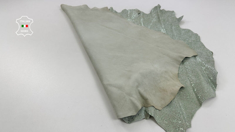 METALLIC MINT GREEN CRACKED VINTAGE LOOK Lamb leather 2 skins 12sqf 1.2mm C2748