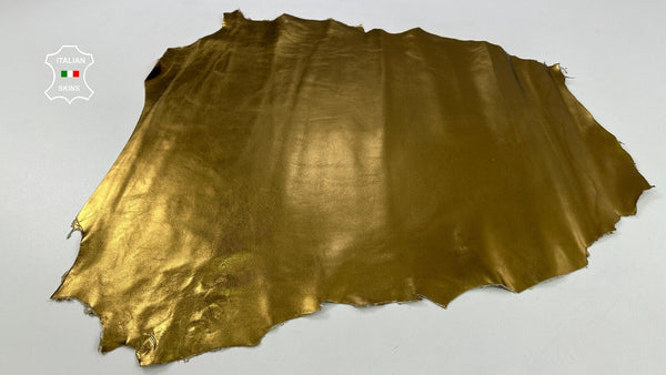 METALLIC BRASS OLD GOLD Thick Italian Lambskin leather hides 4+sqf 1.1mm C2580