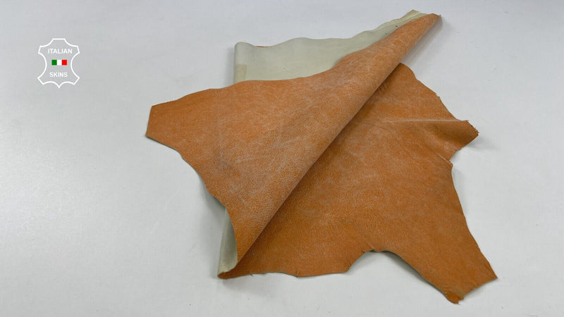 ORANGE CRACKED VINTAGE LOOK Soft Italian Goatskin leather hide 3sqf 0.7mm #C2133