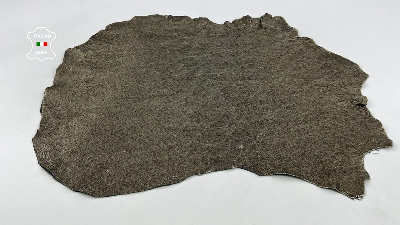 METALLIC PEWTER ANTIQUED CRINKLED ROUGH Thick Goatskin leather 5sqf 1.2mm #C1681