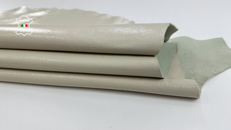 IVORY SHINY COATED CRINKLED Goatskin Goat leather hideS skins 7sqf 0.8mm #C2811