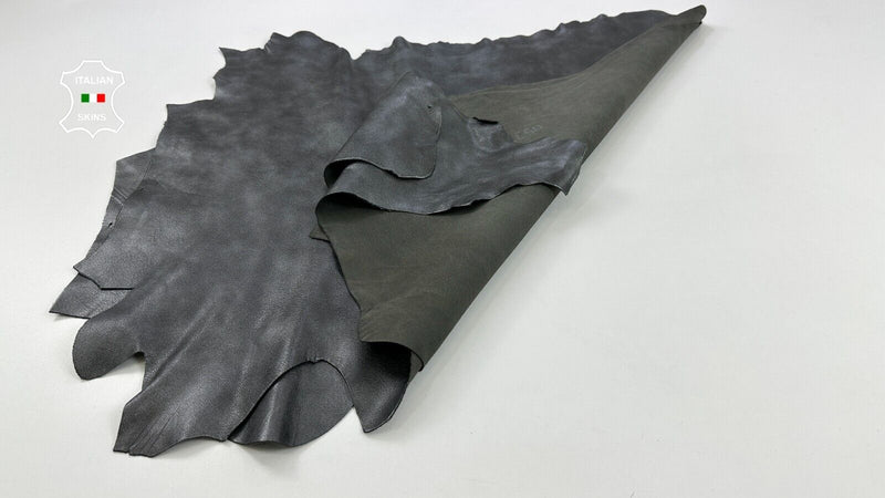 SMOKED CHROME GREY DISTRESSED ANTIQUED Goat leather 2 skins 10sqf 1.1mm #C2481