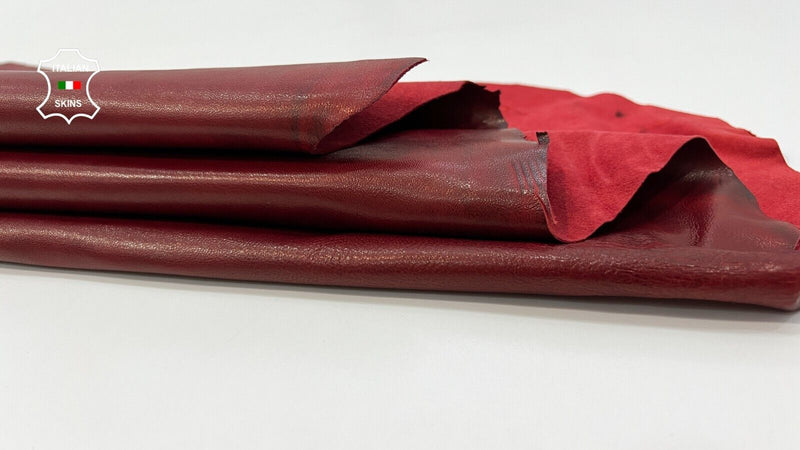 CHERRY REDDISH DISTRESS SEMI GLOSS Italian Lambskin leather 7sqf 0.7mm #B9831