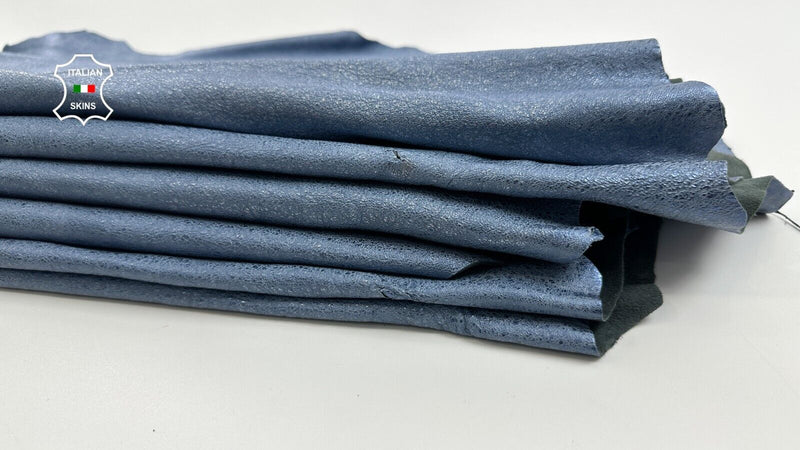 METALLIC BLUE WASHED CRINKLE VINTAGE LOOK Goat leather 3 skins 20sqf 1.1mm C3057