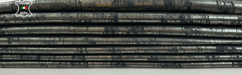 METALLIC PEWTER CRACKED ANTIQUED Soft Lambskin leather 2 skins 14sqf 0.7mm C2491