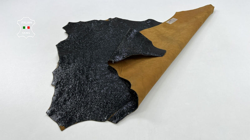 BLACK CRISPY PATENT CRACKED ON CAMEL SHINY Soft Goat leather 3+sqf 0.9mm #C957