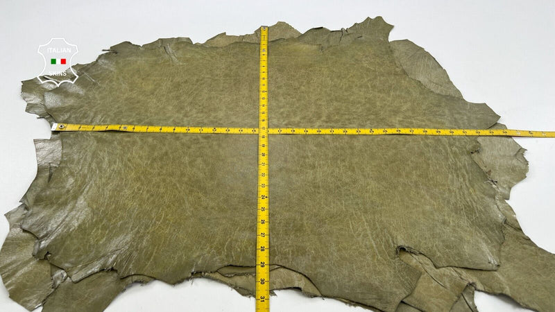 KHAKI GREEN CRACKED VINTAGE LOOK Soft Goat leather 4 skins 20+sqf 0.7mm C1208