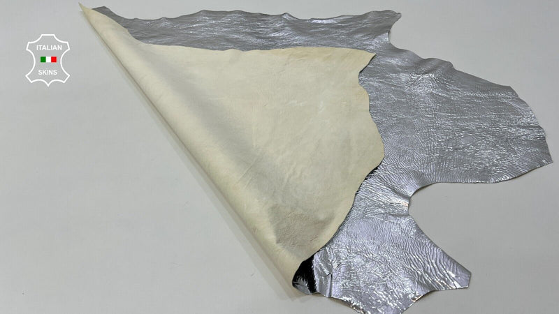 METALLIC SILVER CRINKLE Soft Italian Goatskin leather hides 8sqf  0.8mm #C142