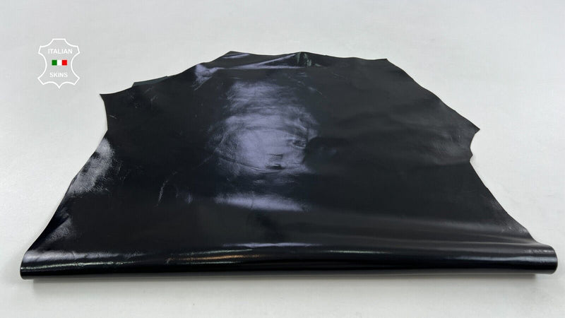 BLACK SHINY COATED Thin Italian Lambskin Sheep Lamb leather 5sqf 0.6mm #C1609